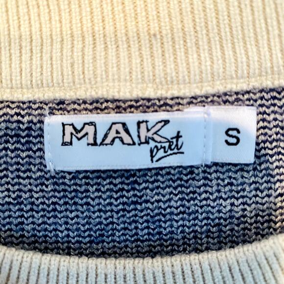 Mak Pret Crewneck Mod Sweater Geo Long Sleeve Casual Knit Blue - S - Picture 4 of 4